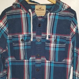 Hollister Button Front Plaid Shirt Hoodie Long